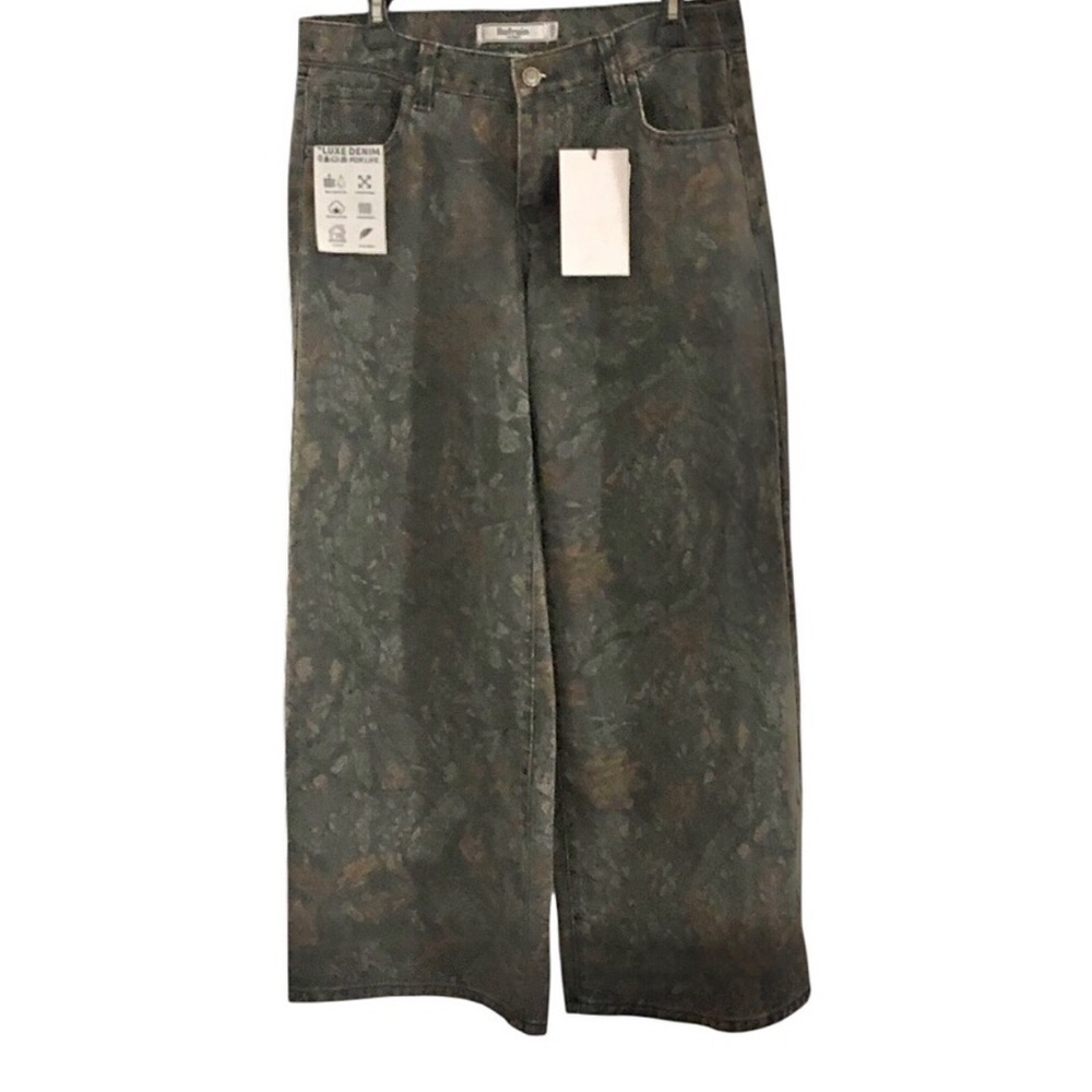 Dark floral printed natural cotton vintage weave‎ wide leg jeans size 0/24 new